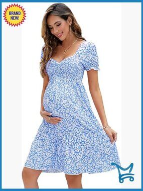 Maternity Dress A-Line Sweetheart Ruffle Flowy Mini Boho Wedding Guest Dress